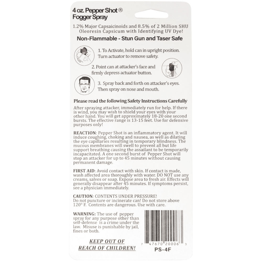 Safety Technology 4-ounce pepper spray fogger, compact self-defense pepper spray with spray nozzle, in a black container.