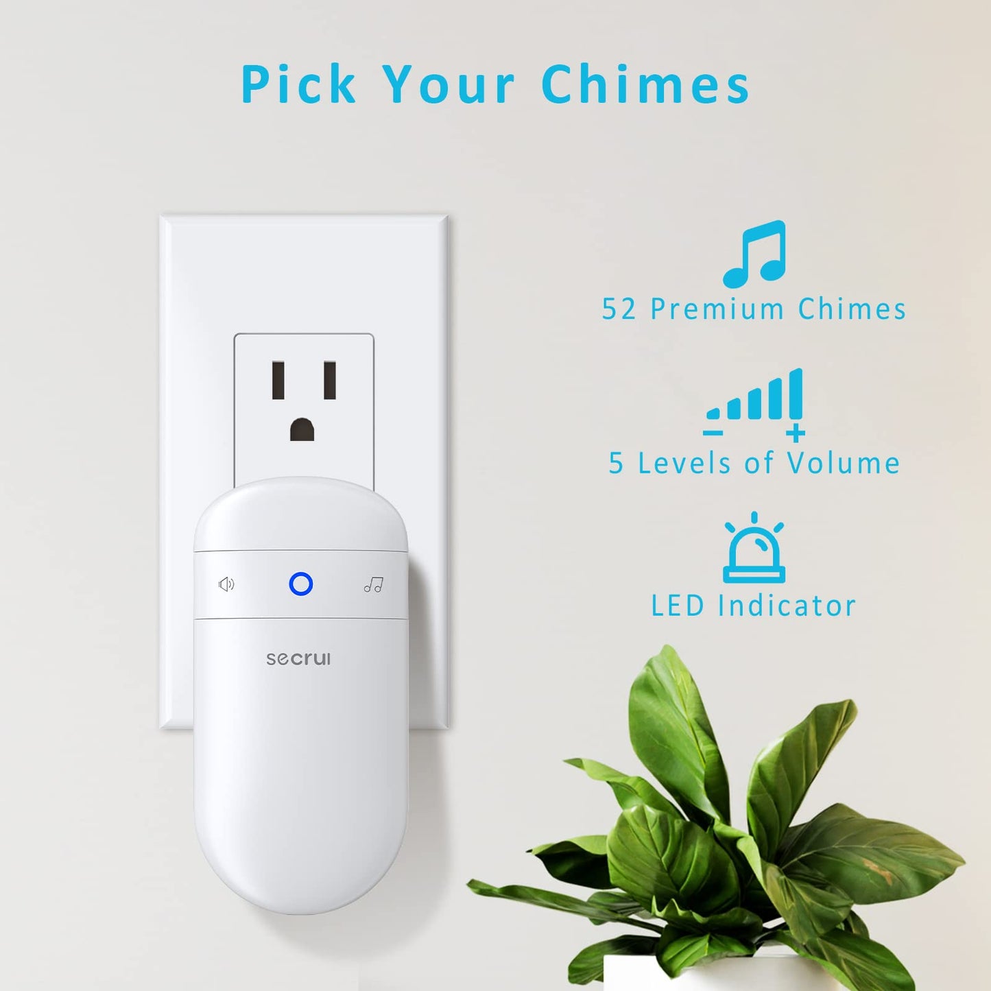 SECRUI home door chime and alarm system with a sleek design, mounted on a door frame, for security and alerts.