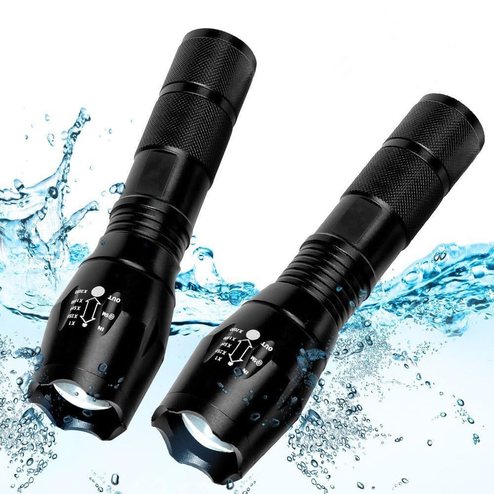 Two BESTSUN LED flashlights with high lumens, compact size, and five lighting modes, suitable for outdoor and emergency use.