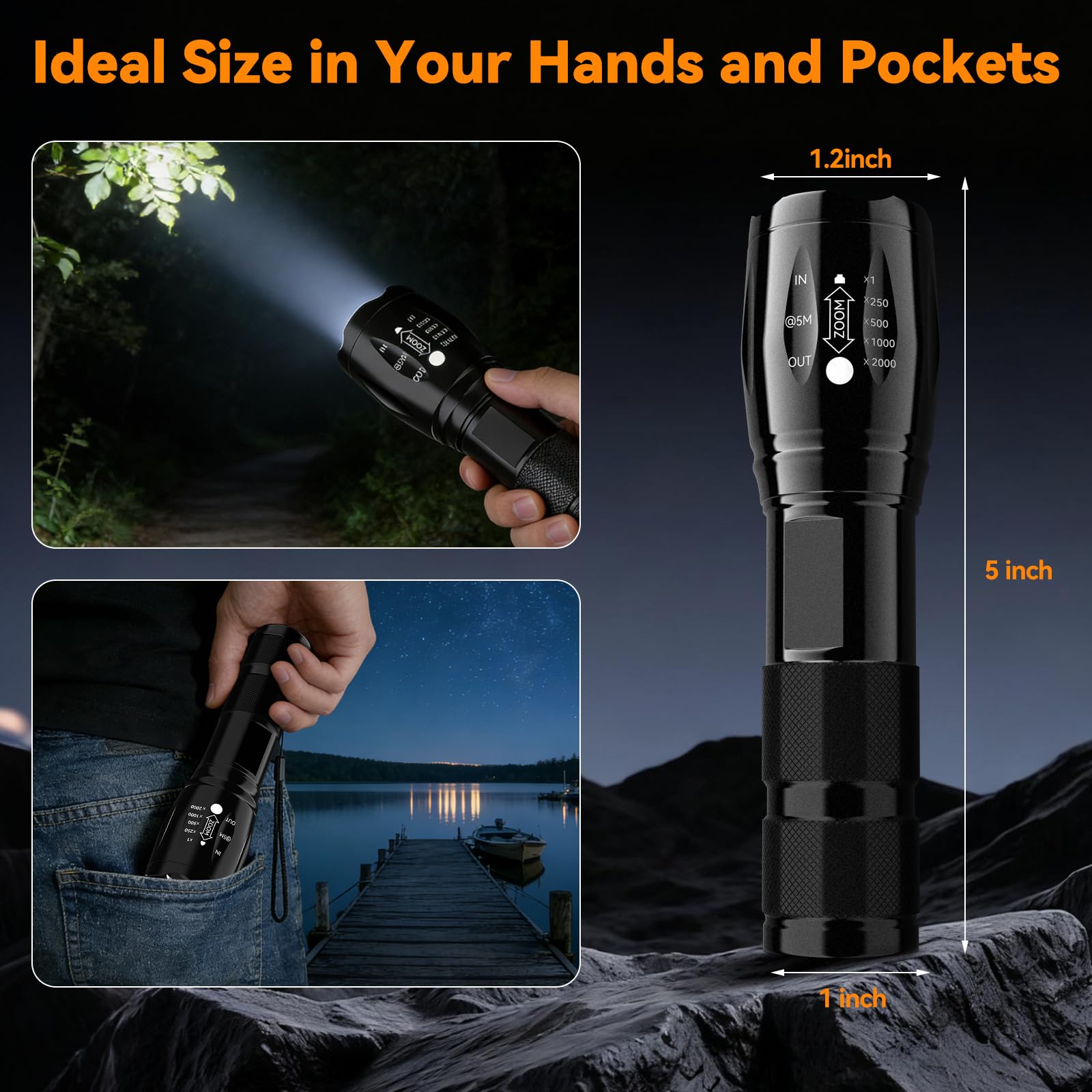 Bestsun LED flashlight 2-pack with small, powerful design, high lumens, and 5 lighting modes for versatile handheld illumination.