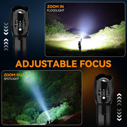 Two BESTSUN LED flashlights with high lumens, compact size, and five illumination modes, perfect for outdoor or emergency use.