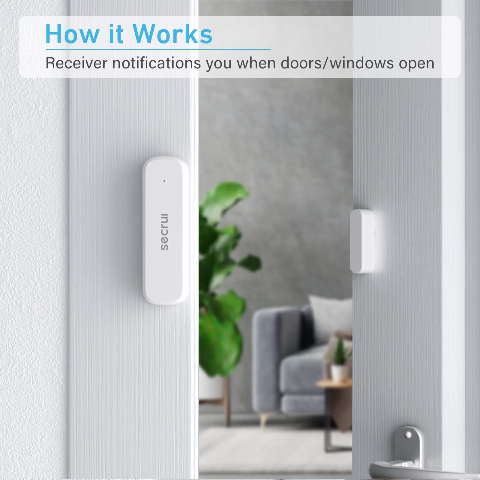 SECRUI door chime and alarm system with digital display, designed for home security and alerting when doors are opened.
