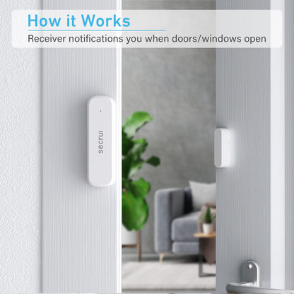 SECRUI door chime and alarm system with digital display, designed for home security and alerting when doors are opened.