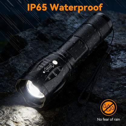 Two BESTSUN LED flashlights with high lumens, compact size, and five lighting modes, ideal for outdoor and emergency use.