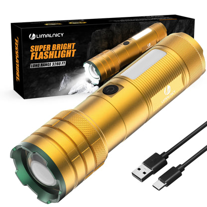 Limalnicy rechargeable flashlight with high lumens, long-lasting battery, four modes, and a durable handheld design.