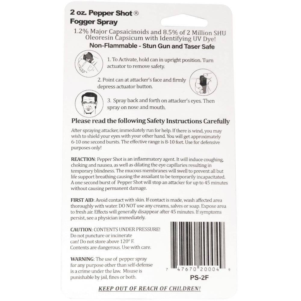 Safety Technology 2-ounce pepper spray fogger with compact design and safety clip, ideal for personal protection.