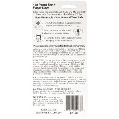 Safety Technology 4-ounce pepper spray fogger, compact self-defense pepper spray with spray nozzle, in a black container.