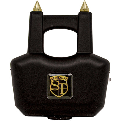 Black Spike Stun Gun by Safety Technology featuring a compact design and safety features for self-defense.