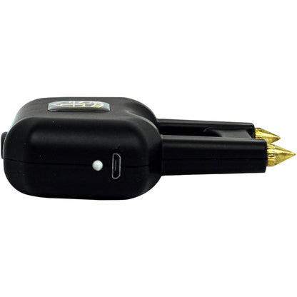 Black Safety Technology Spike Stun Gun with pointed metal spikes and compact design for self-defense.
