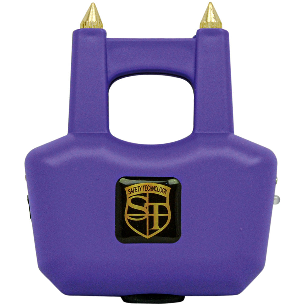 Safety Technology Spike Stun Gun in purple, compact stun gun with spike design and safety features for self-defense.
