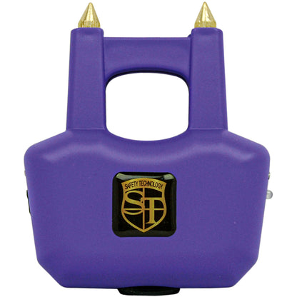 Safety Technology Spike Stun Gun in purple, compact stun gun with spike design and safety features for self-defense.