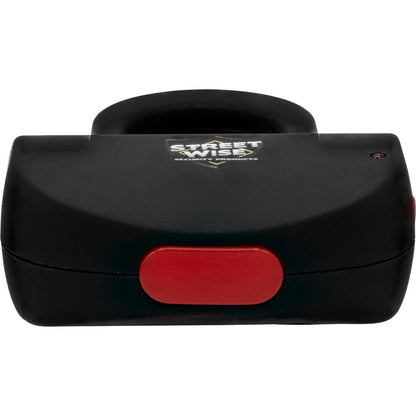 Black Streetwise The Sting stun gun with compact design and safety switch, ideal for personal safety and self-defense.
