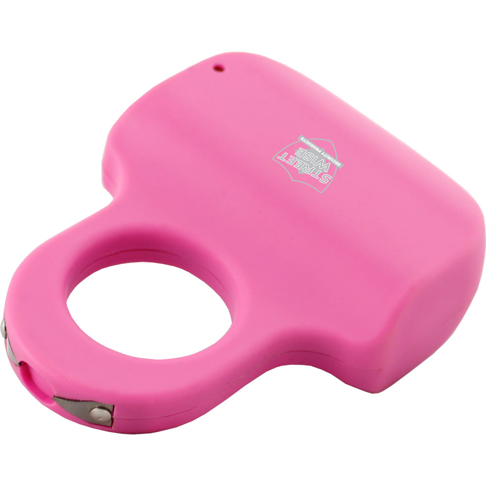 Streetwise The Sting Ring stun gun with a sleek black design and compact size, featuring a ring handle for easy self-defense.